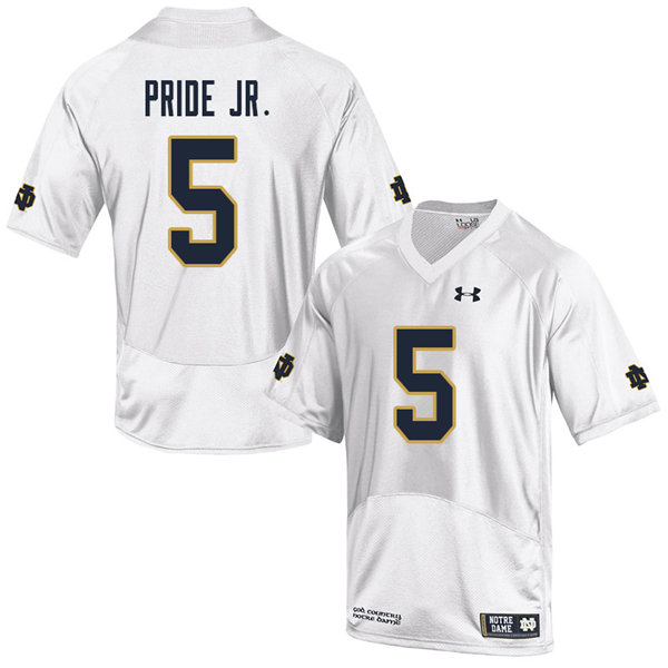 Men's NCAA Notre Dame Fighting Irish #5 Troy Pride Jr. Stitched College Under Armour Authentic White Big & Tall Football Jersey OV10L70NV